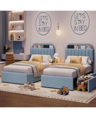 Full Size Bed Frame with Storage Drawers & Bookcase Headboard