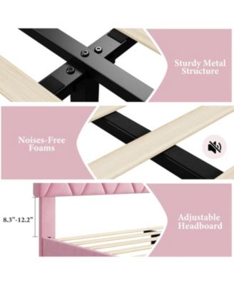 King Size Bed Frame with Upholstered Headboard, Wood Slat Platform, No Box Spring Needed, Noise-Free, Easy Assembly