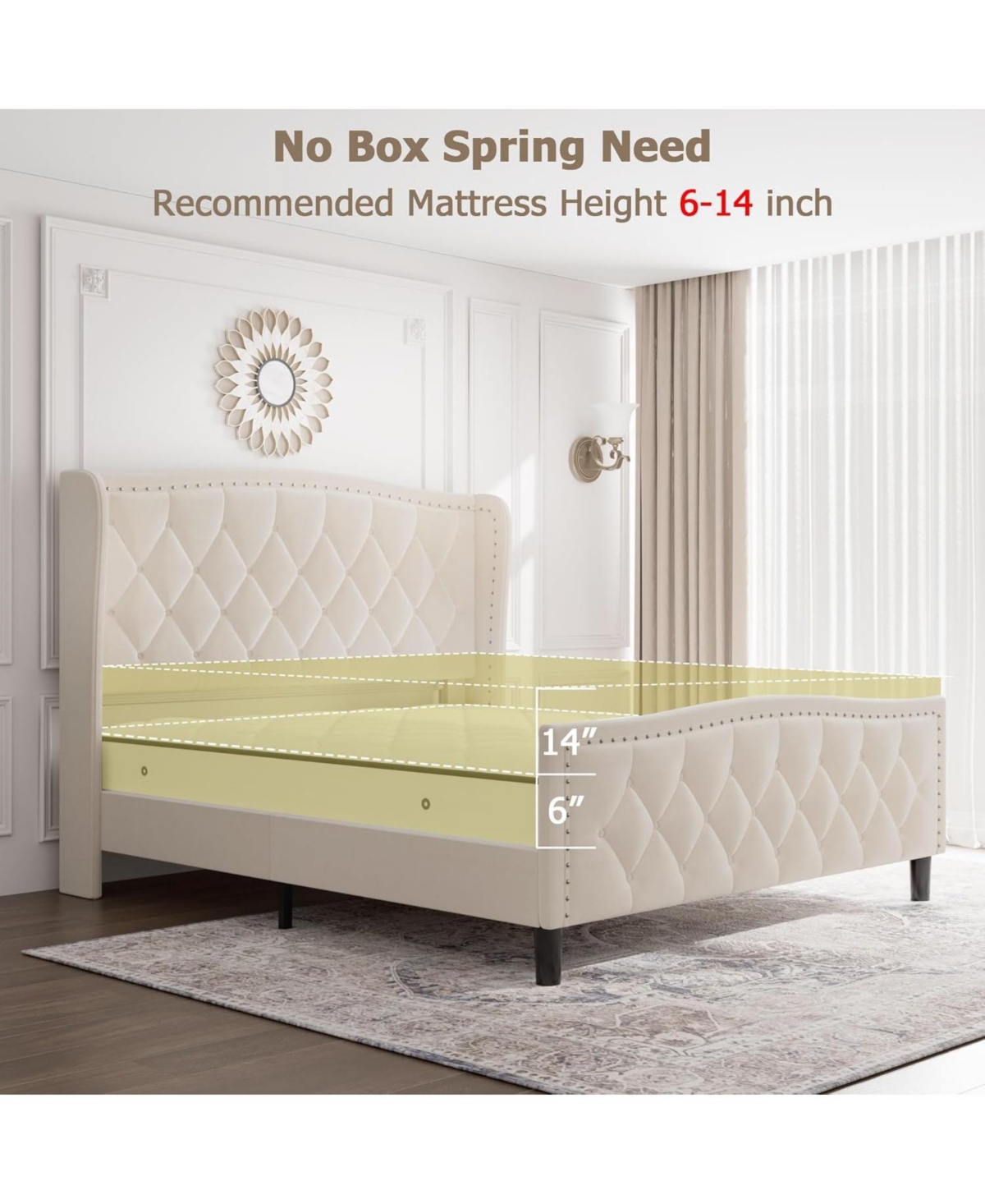 gaomon Queen Bed Frame with 4 Storage Drawers, Wingback Headboard