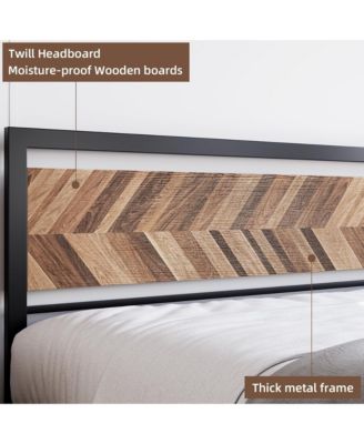 King Size Bed Frame with 4 Storage Drawers, Metal Platform Bed Frame with Rustic Vintage Wood Headboard