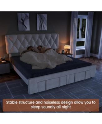 Size Upholstered Platform Bed Frame with 2 Storage Drawers, Solid Wood Slats, No Box Spring Needed, Noise-Free