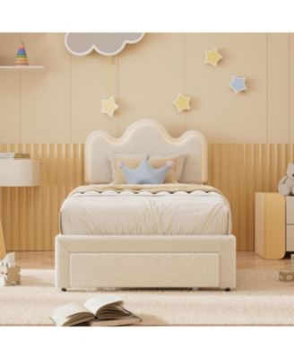 Princess Bed Frame with LED Headboard & Storage Drawers, Adjustable Boucle Platform Bed for Girls, No Box Spring Needed