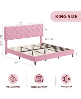 King Size Bed Frame with Upholstered Headboard, Wood Slat Platform, No Box Spring Needed, Noise-Free, Easy Assembly