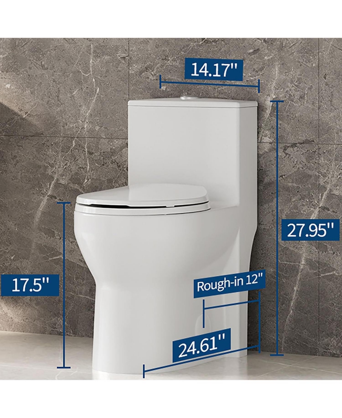 gaomon 17.5 Inch Tall Toilet, One-Piece Round Toilet with Ada Comfort Chair Height Seat, Powerful 0.8/1.28L Gpf Dual Flush