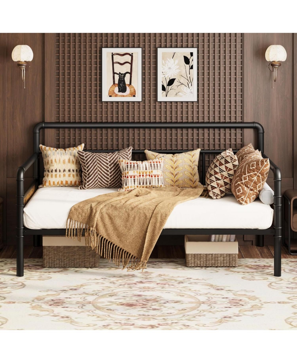 Gaomon Twin Daybed Frame with Headboard - Sturdy Metal & Mdf Sofa Bed for Living Room, Bedroom or Guest Easy Assembly