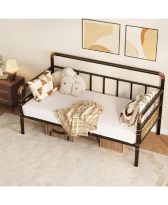 Twin Size Daybed Frame with Headboard - Sturdy Metal & MDF Sofa Bed for Living Room, Bedroom or Guest Room, Easy Assembly
