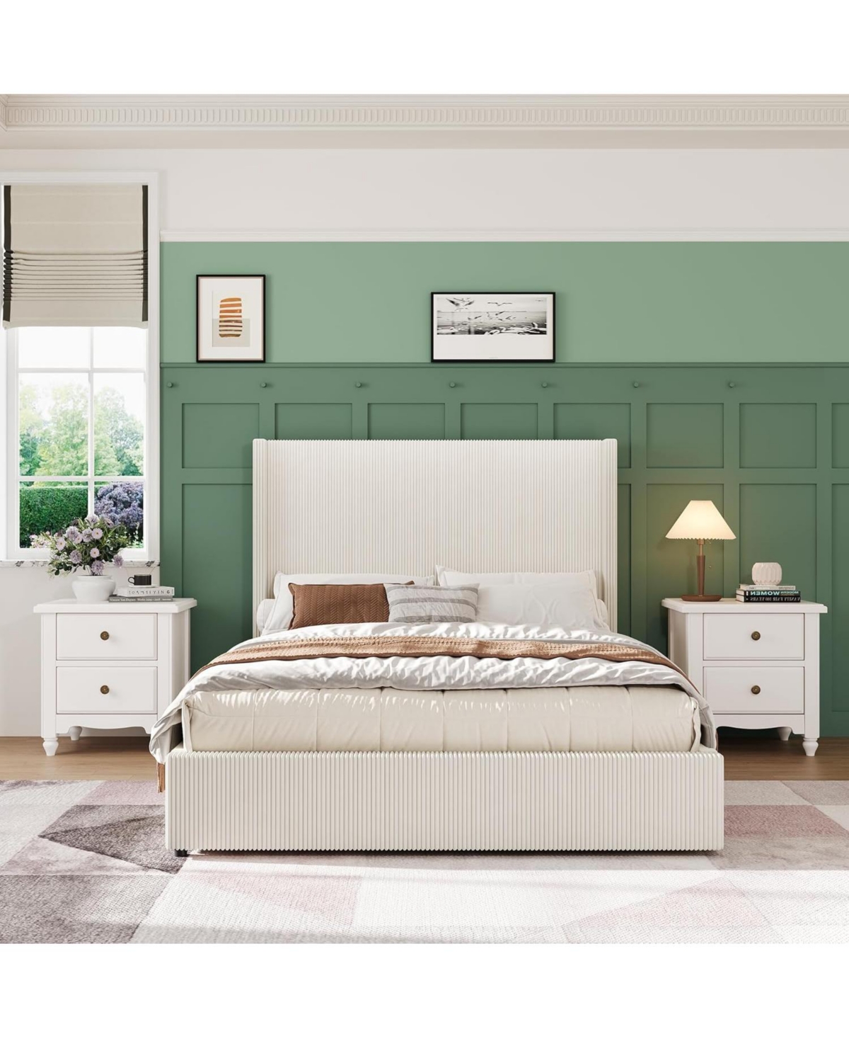Gaomon King Upholstered Platform Bed Frame with Storage Drawers, Corduroy Wingback