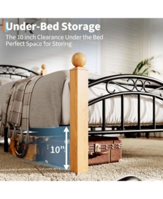 Full Metal Bed Frame with Headboard and Footboard, Classic Platform with Storage, Steel Slats