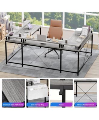 78" Wooden Power Outlets & RGB LED, Reversible L-Shaped Home Office Desk with Storage U-Shaped Gaming Computer Desk