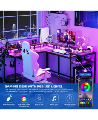 55" Brown L-Shaped Desk with Drawer & LED, Versatile Corner Home Office Desk with USB Charging, Power Outlet, Monitor Stand