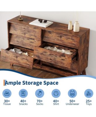 6-Drawer Vintage Modern Dresser Bedroom Chest with Bevel Design, TV Stand Storage for Entryway, Living Room, Closet