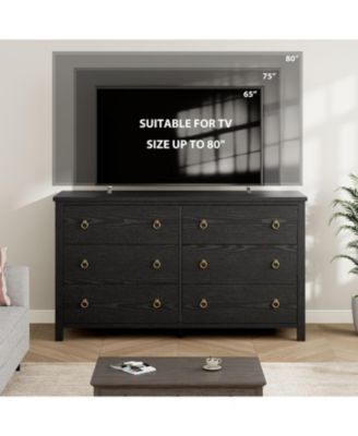 6-Drawer Black Wooden Chest, 54" Wide, Large Storage for Nursery, Living Room, Hallway, Bedroom