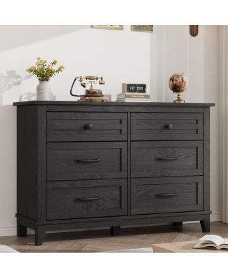  47" Wide MDF, Engineered Wood Storage Chest, Freestanding Closet Organizer 6-Drawer Modern Wooden Dresser,