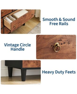 7 Drawer Modern Dresser, Space-Saving Narrow Wood Chest with Curved Profile, Vintage Handles, Bedroom, Entryway