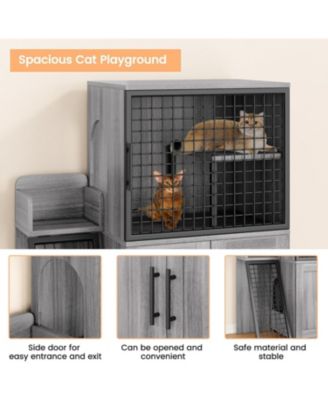 Modern Cat Litter Box Enclosure, Dual Layer Hidden Washroom, Sturdy Ladder, Indoor Cat Cabinet, Black