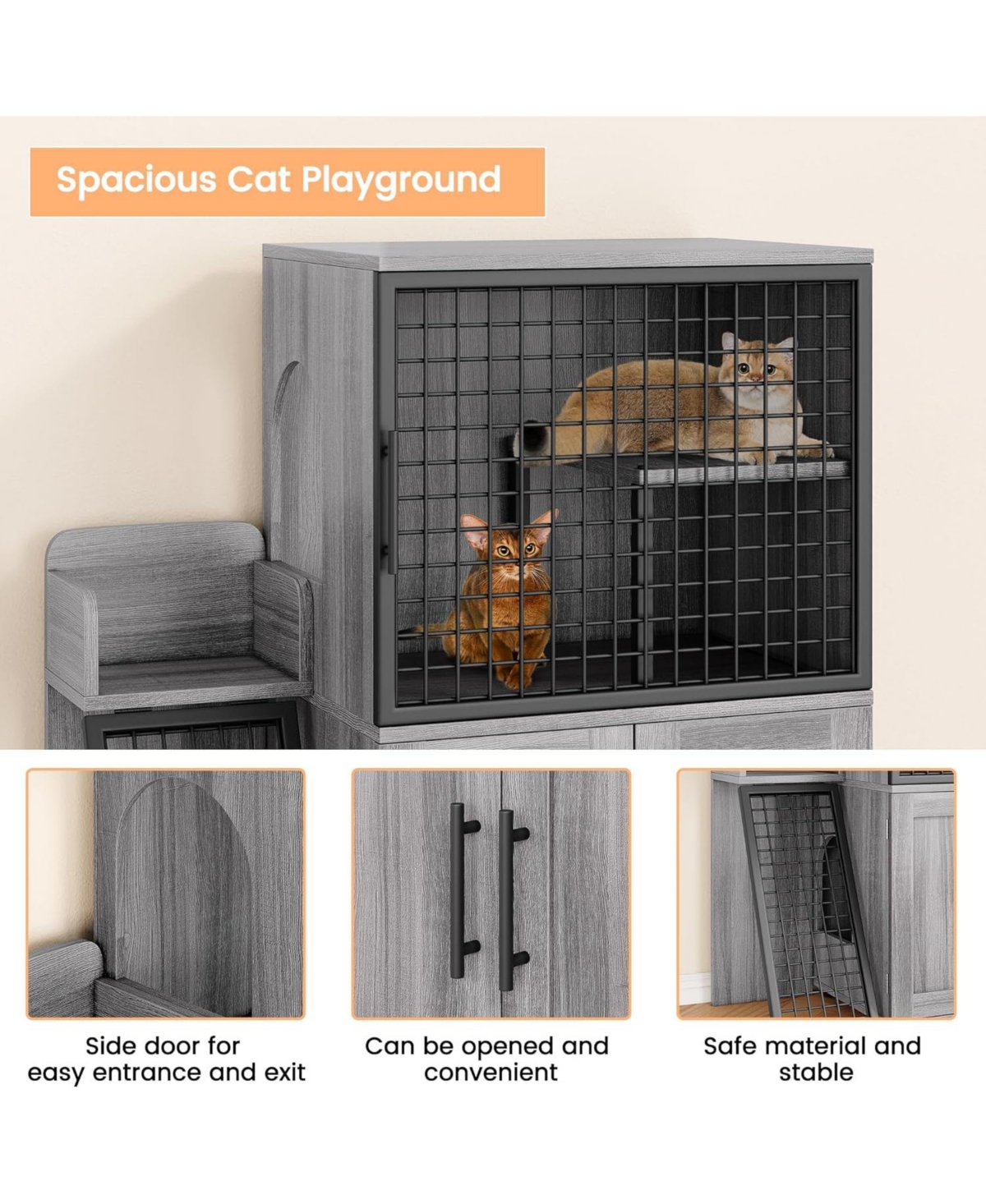 gaomon Modern Cat Litter Box Enclosure, Dual Layer Hidden Washroom, Sturdy Ladder, Indoor Cat Cabinet, Black