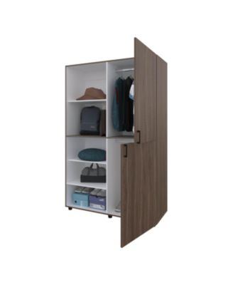 Ollie 2-Door Wardrobe with Open Storage, Grey Walnut and White