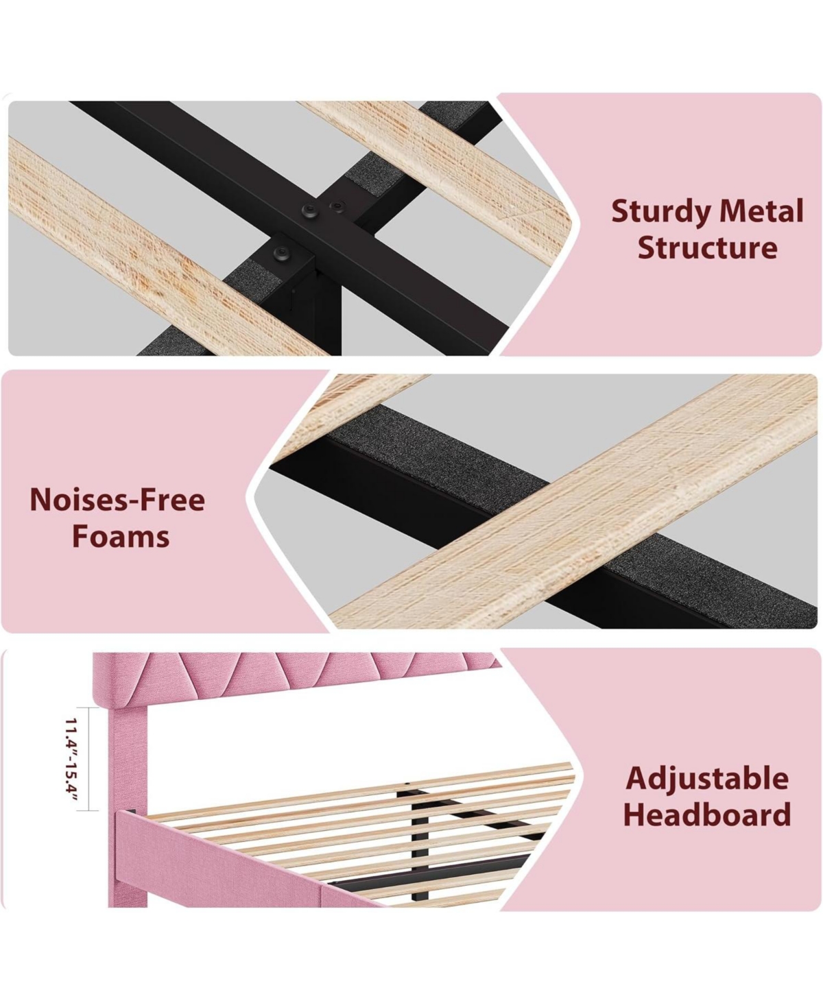 gaomon King Size Bed Frame with Upholstered Headboard, Wood Slat Platform, No Box Spring Needed, Noise-Free