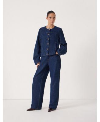 Women's Collarless Lurex Denim Jacket