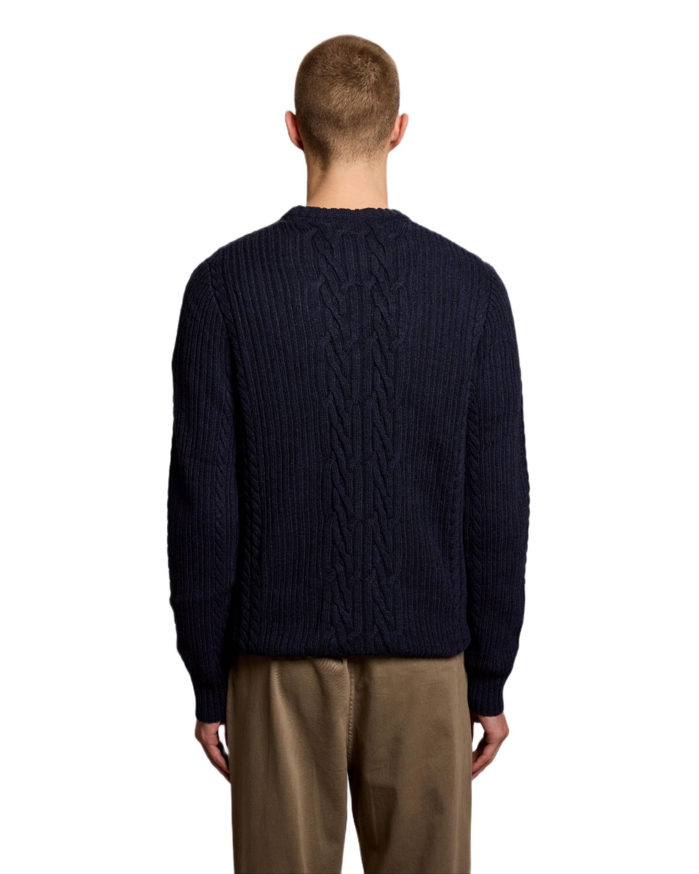Мужской свитер Lyle & Scott Ribbed Cable Knit Long Sleeve, цвет: Тёмно-синий меланжевый — фото 6
