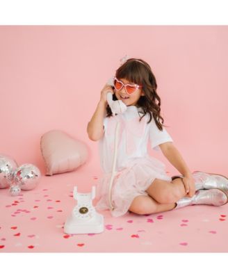 Toddler Girls Lace Bow Puff Ink Short Sleeve T-Shirt