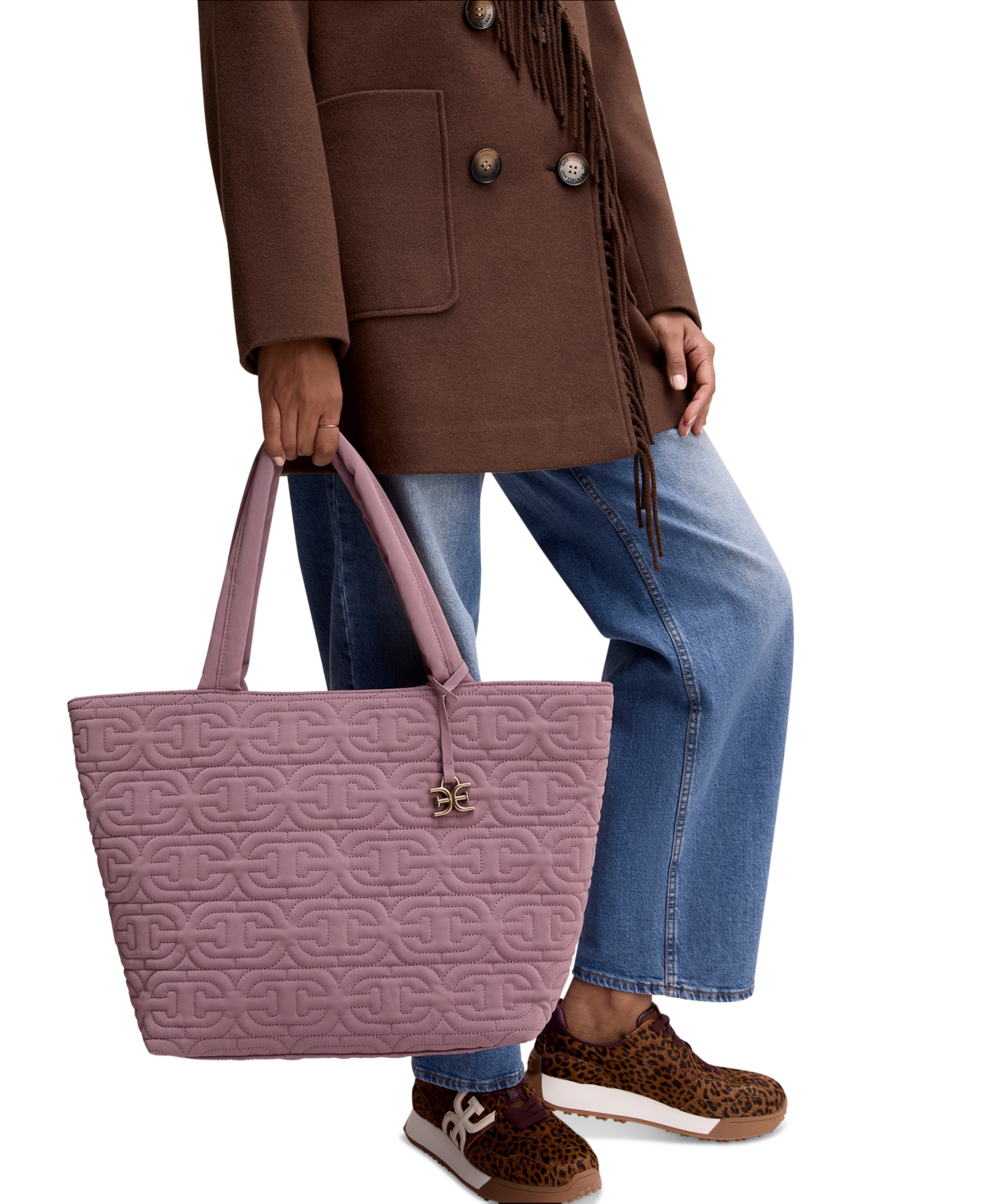 Sam Edelman Ethyl Quilted Logo Top Zip Extra Large Handbag