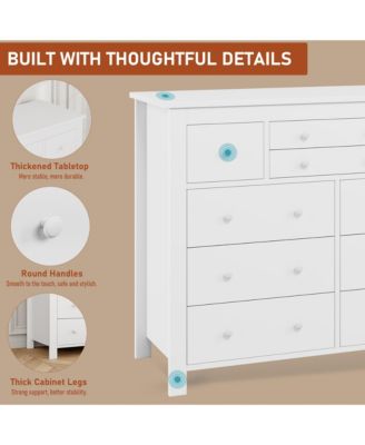10-Drawer White Dresser 47" Wide, Long Wooden Chest Storage Cabinet for Bedroom, Entryway, Living Room