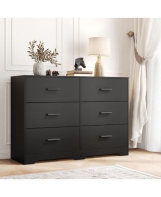 6-Drawer Black Double Dresser 47" Wide, Modern Chest TV Stand, Storage Cabinet with Metal Handles, Bedroom, Hallway