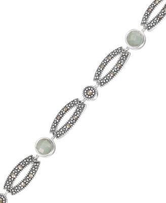 Marcasite Green Jade (8 ct. t.w.) Station Link Bracelet in Sterling Silver