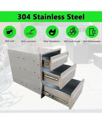 16" x 21" x 23" Outdoor Kitchen Drawer, 3-Layer Stainless Steel Built-In BBQ Access Drawer for BBQ Island