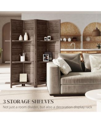 HOMCOM 4 Panel Privacy Screen, Room Divider with 3 Shelves