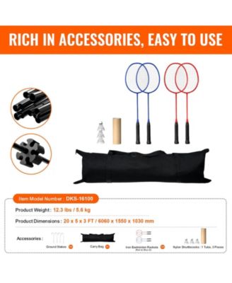 Adjustable Badminton and Volleyball Net, 20 ft Foldable Tennis Net Set with Poles, Bag, Rackets and Shuttlecocks for Backyard Indoor Outdoor