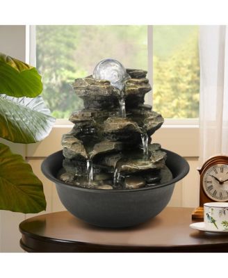 11" Spinning Orb Tabletop Fountain with LED Light Zen Indoor Rock Cascading Water Feature for Home or Office Decor