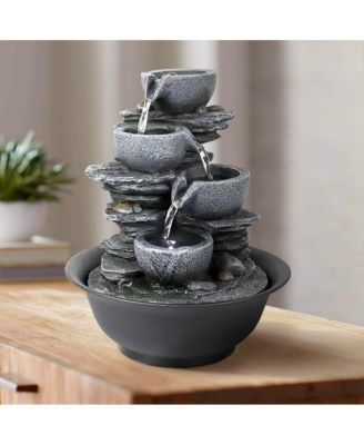 10.6” Rock Indoor Water Fountain, Zen Meditation Tabletop Fountain with LED Light & Quiet Pump for Home, Office, Bedroom, Relaxation Decor