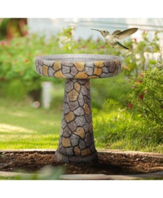 24”H Stone-Like Concrete Bird Bath with Pedestal for Garden, Patio, Yard Outdoor Decor