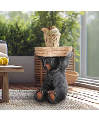 20.8" H Black Bear Side Table - Rustic Bear Statue End Table Holding Tree Stump Tray for Porch, Patio, Garden, or Living Room Decor