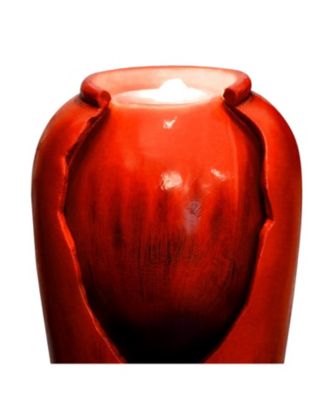 30.7" High Modern Concrete Water Fountain - Indoor/Outdoor Jar-Style Cascading Waterfall with LED Lights for Home, Garden, and Backyard Decor