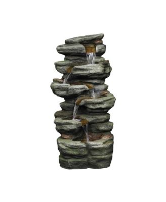 30.7" Outdoor Water Fountain - 6-Tier Rock Waterfall Fountain with LED Lights for Garden, Patio, Yard & Home Decor