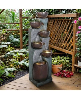 53.5" High 6-Tier Outdoor Indoor Water Fountain, Polyresin Cascading Waterfall with LED Lights for Garden, Patio, Yard, Home Decor