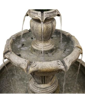 48”H 3-Tier Outdoor Water Fountain – Concrete Cascading Floor Fountain with Pump for Garden, Patio, Yard & Home Decor
