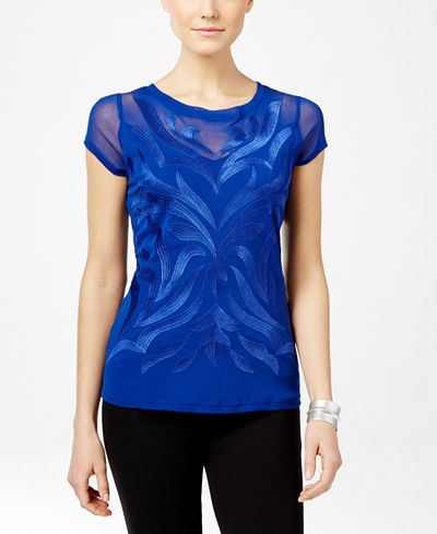INC International Concepts Embroidered Illusion Top, Only at Macy&#39;s - Tops - Women - Macy&#39;s