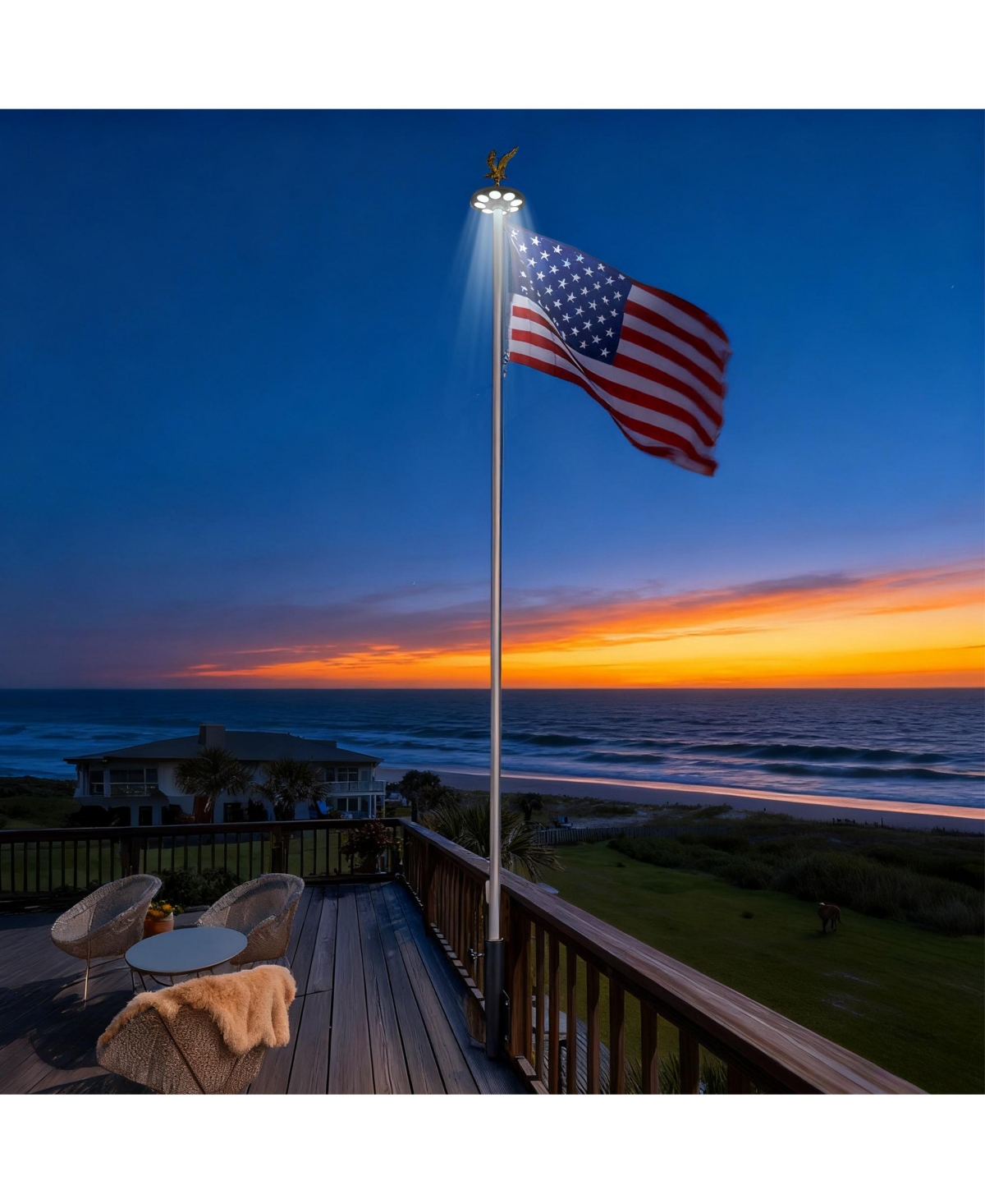 Yescom 20 Ft Sectional Flag Pole Kit with Solar Light & Deck Mount Bravery Mega Aluminum Inground Flagpole for Outdoor Patio Dock Side