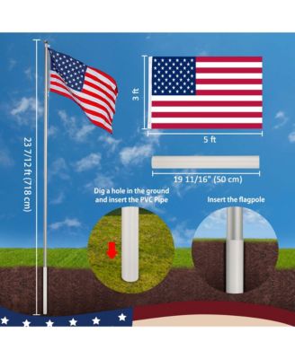 25' Heavy Duty Flag Pole Kit with Solar Light & Deck Mount Bravery MEGA 13 Gauge Aluminum Sectional Flagpole for Outdoor Patio Dock Side Silver