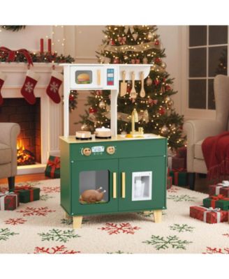 Kid's Play Kitchen with Microwave Stoves Rotation Knobs Ice Dispenser Faucet Sink