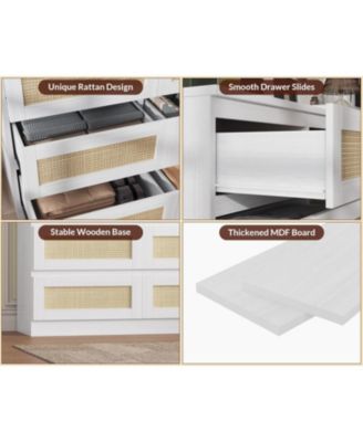 Rattan Dresser for Bedroom, 9 Drawer Dresser with Charging Station