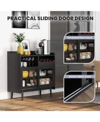 Kitchen Buffet Sideboard Organizer Liquor Bar Cabinet with Wine Rack & Sliding Door