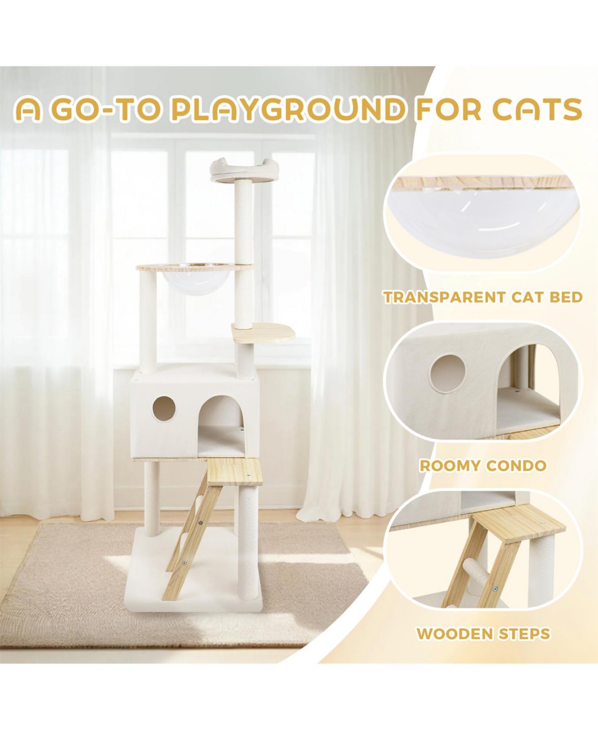 Aostirmotor Cat Tree with large condo wood ladder in White