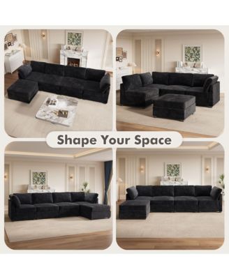 128'' Modular Sectional Sofa Couch, 5-Piece Comfy Corduroy Fabric Couch for Living Room, Modern L-Shaped Deep Seat Sofa with Chaise Ottoman
