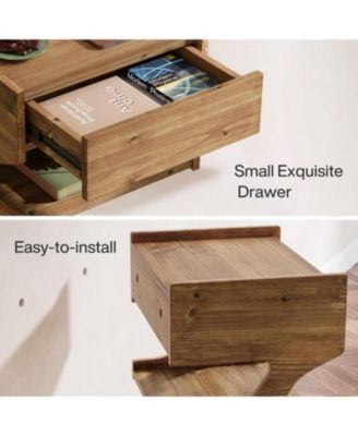 Solid Wood Floating Nightstand, Wall Mounted Bedside Table