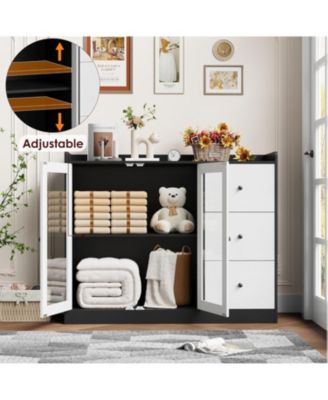 43 Inch Buffet Cabinet with Storage, Modern Sideboard with Guardrail, Adjustable Shelves, 3 Drawers, Kitchen